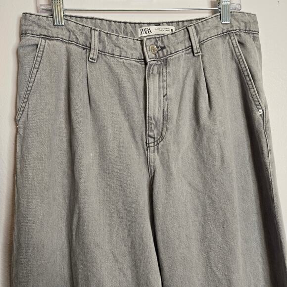 Zara Pleated Baggy Wide Leg Jeans Gray Size 8 90's Grunge Skate Casual Loose - Picture 3 of 8